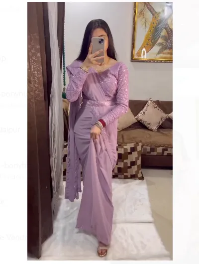 1 Minute Ready to Wear Lavender Sari UK Next Day