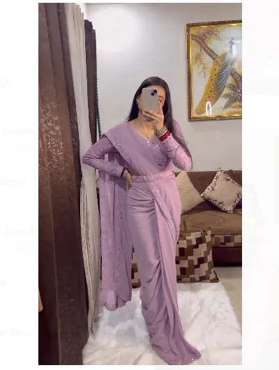 1 Minute Ready to Wear Lavender Sari UK Next Day