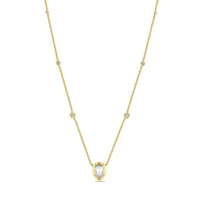 1.31 ctw Rose Cut Pear Diamond with Graduated Floating Diamond Stations Necklace