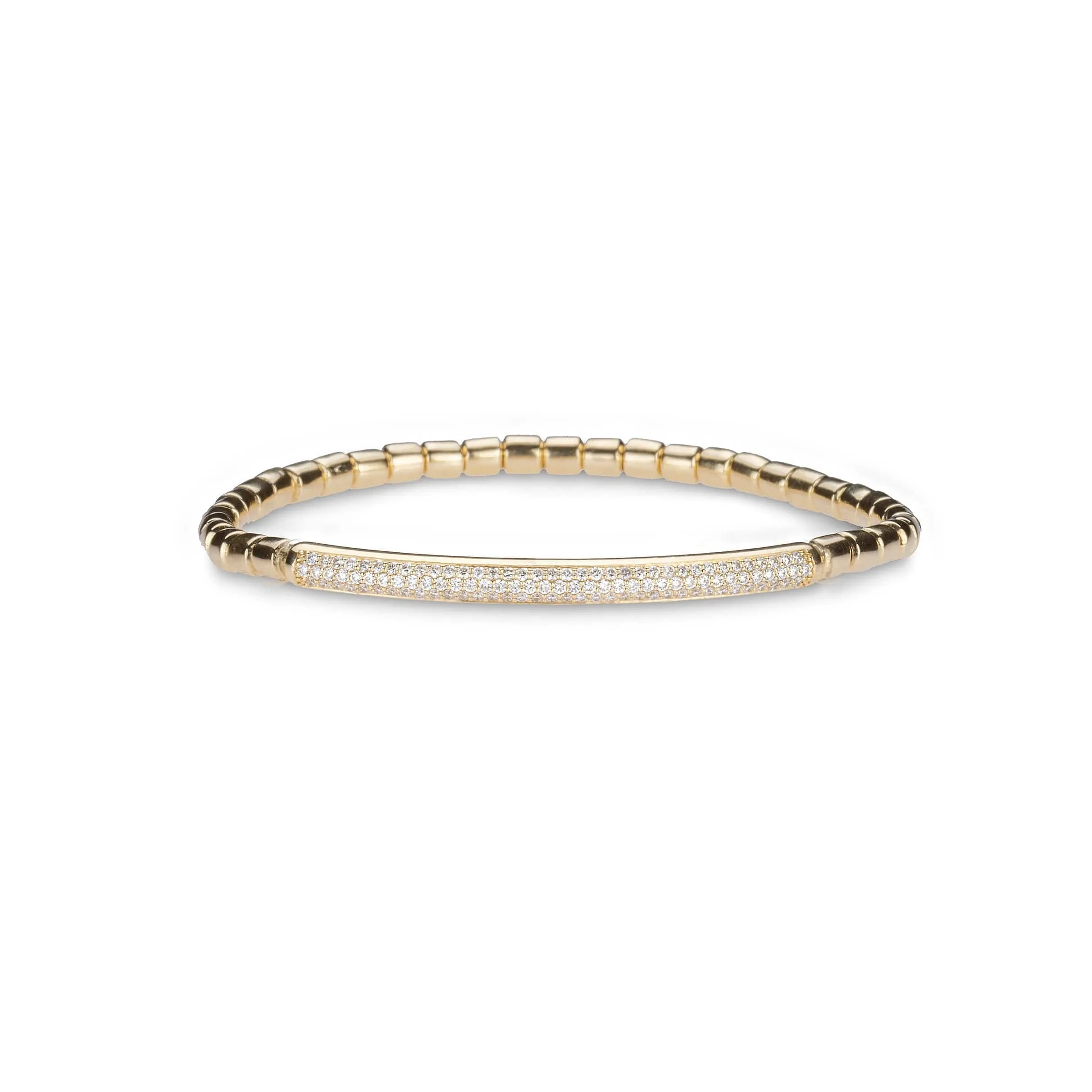 14K & 18K Gold and Three Row Micro-Pave Bar ID Stretch Bracelet