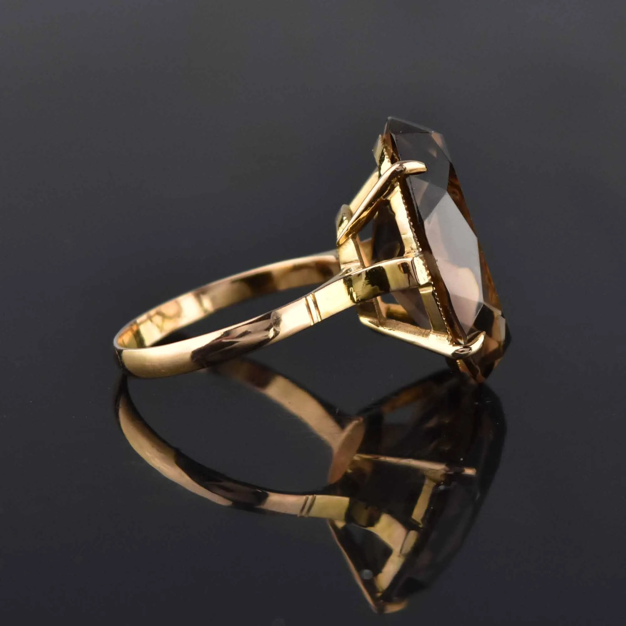 14K Gold Vintage 15.5 CTW Smoky Quartz Ring, Sz 7.5