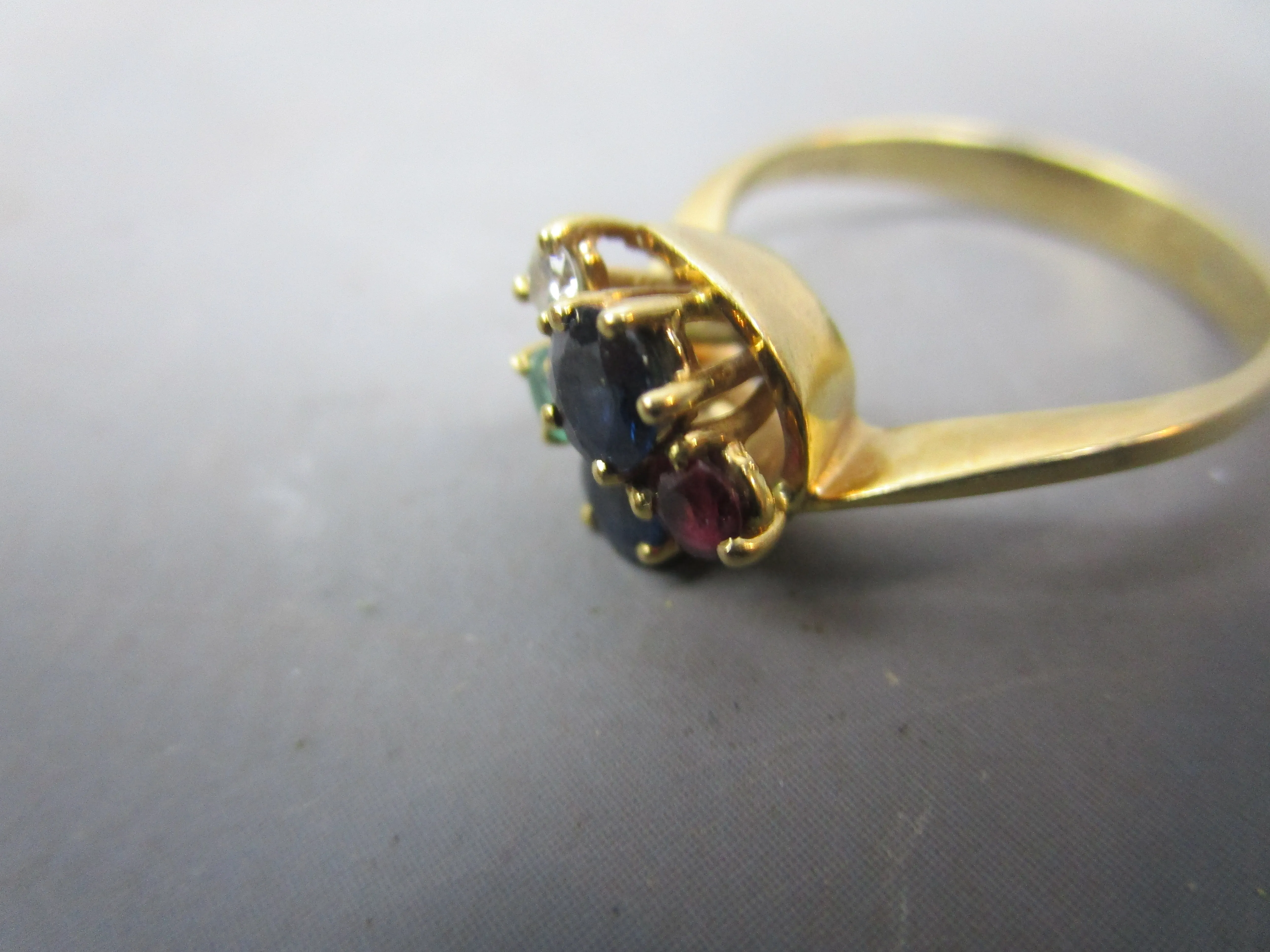 18k Yellow Gold Ruby Sapphire Diamond Emerald Ring Vintage c1980