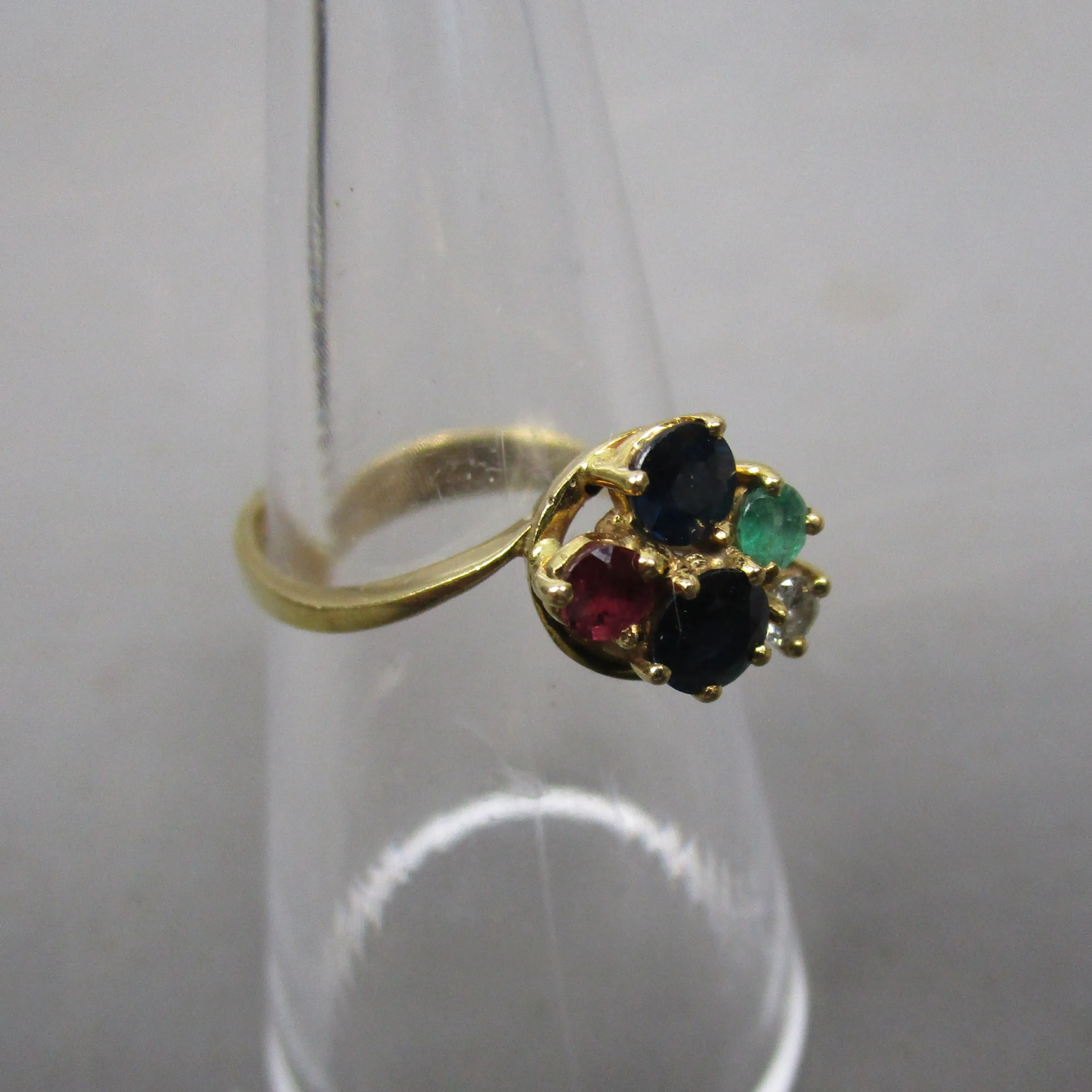 18k Yellow Gold Ruby Sapphire Diamond Emerald Ring Vintage c1980