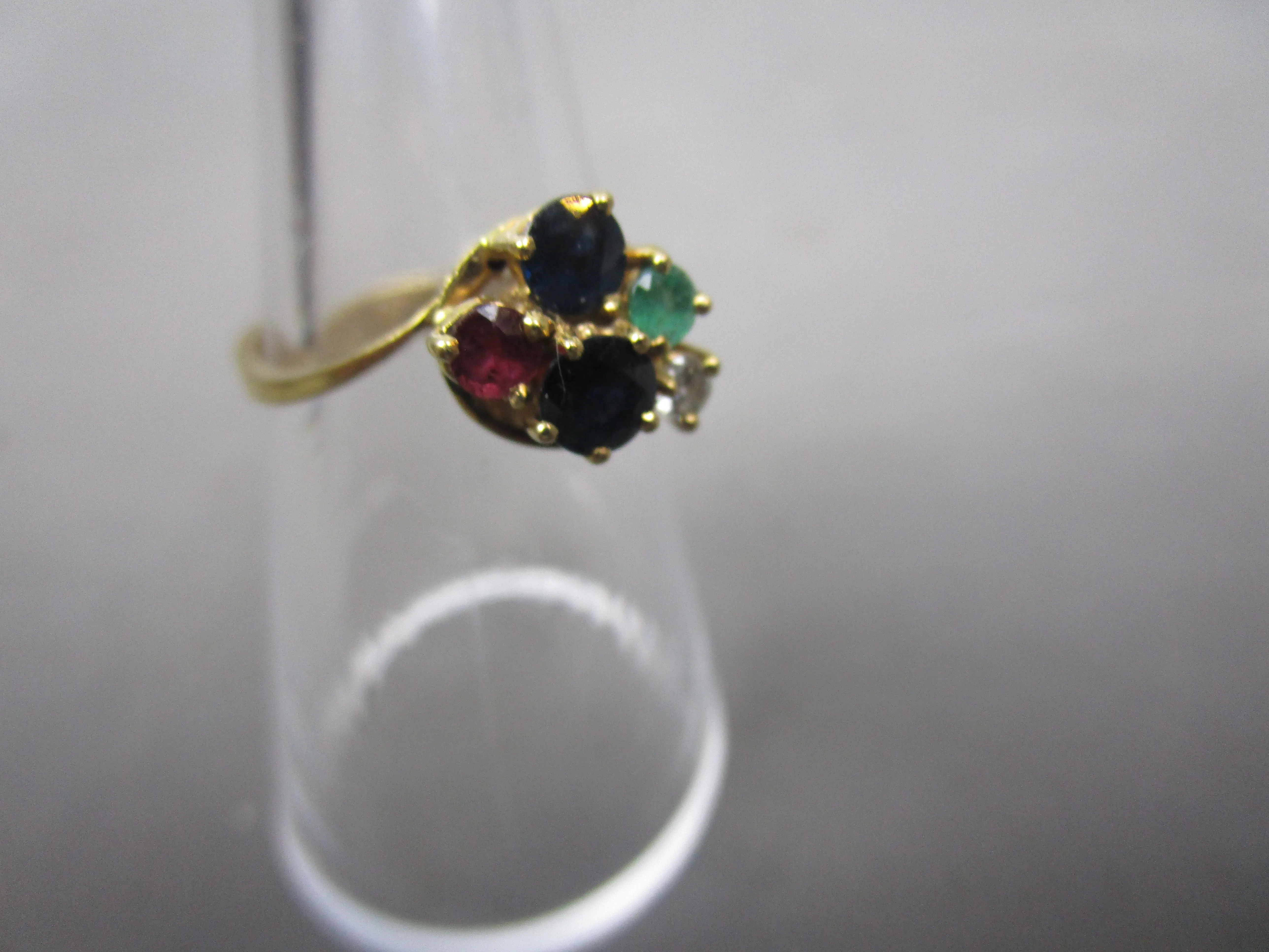 18k Yellow Gold Ruby Sapphire Diamond Emerald Ring Vintage c1980