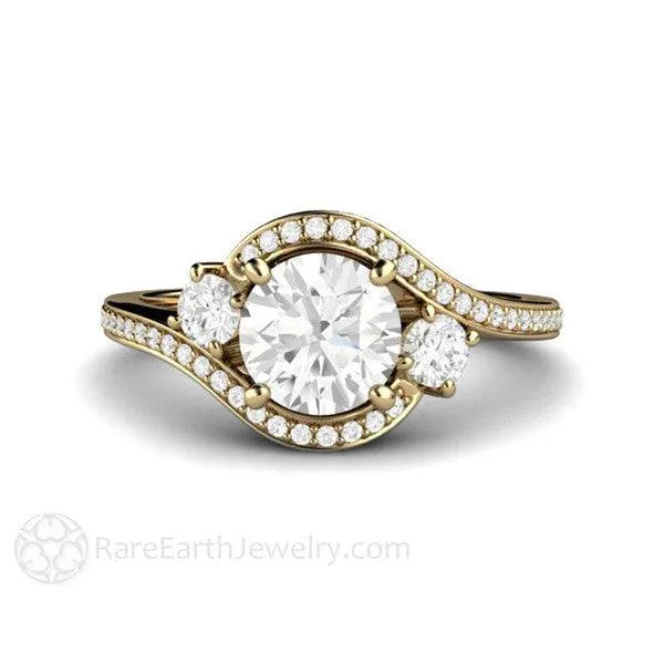 1ct Diamond Engagement Ring 3 Stone Bypass Vintage Style Halo