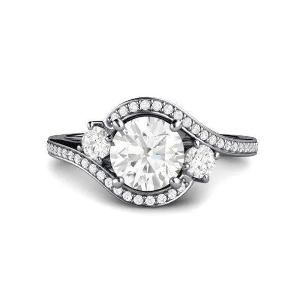 1ct Diamond Engagement Ring 3 Stone Bypass Vintage Style Halo