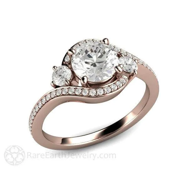 1ct Diamond Engagement Ring 3 Stone Bypass Vintage Style Halo