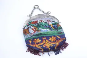 400 Silver Vintage Shepard Scene Beaded Handbag (309.00g.)