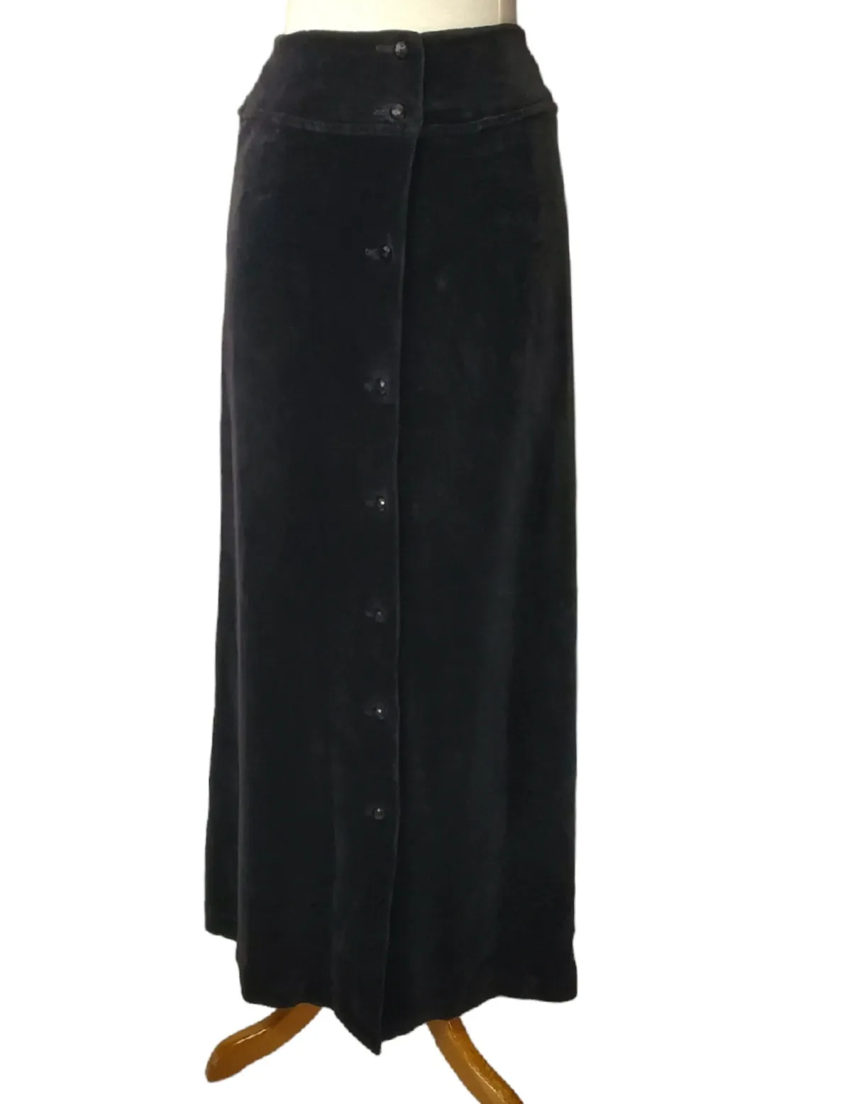 60s/70s Black Velvet Maxi Skirt - xs, sm