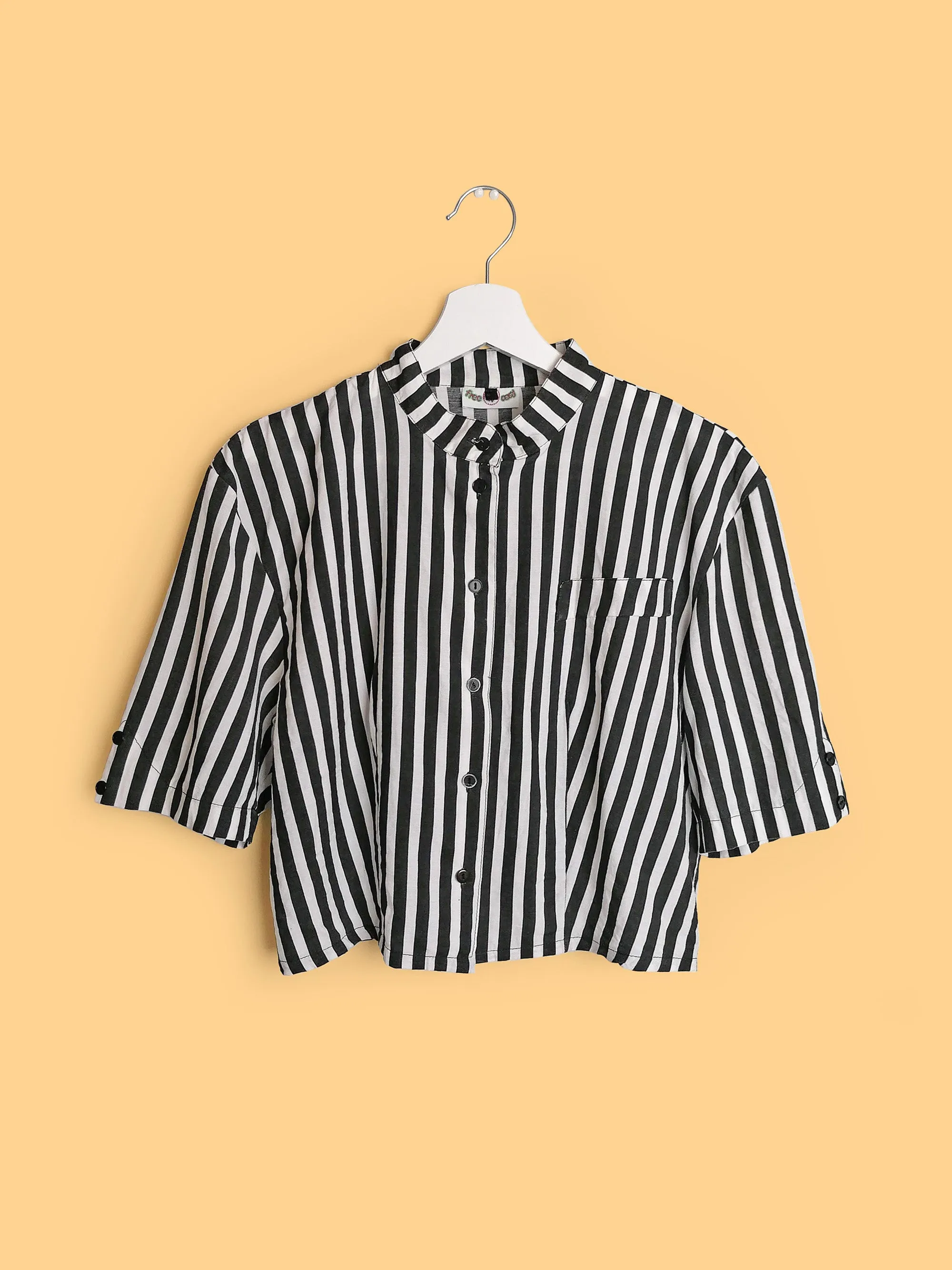 80's 90's Boxy Cropped Blouse Vertical Stripes - size S-M