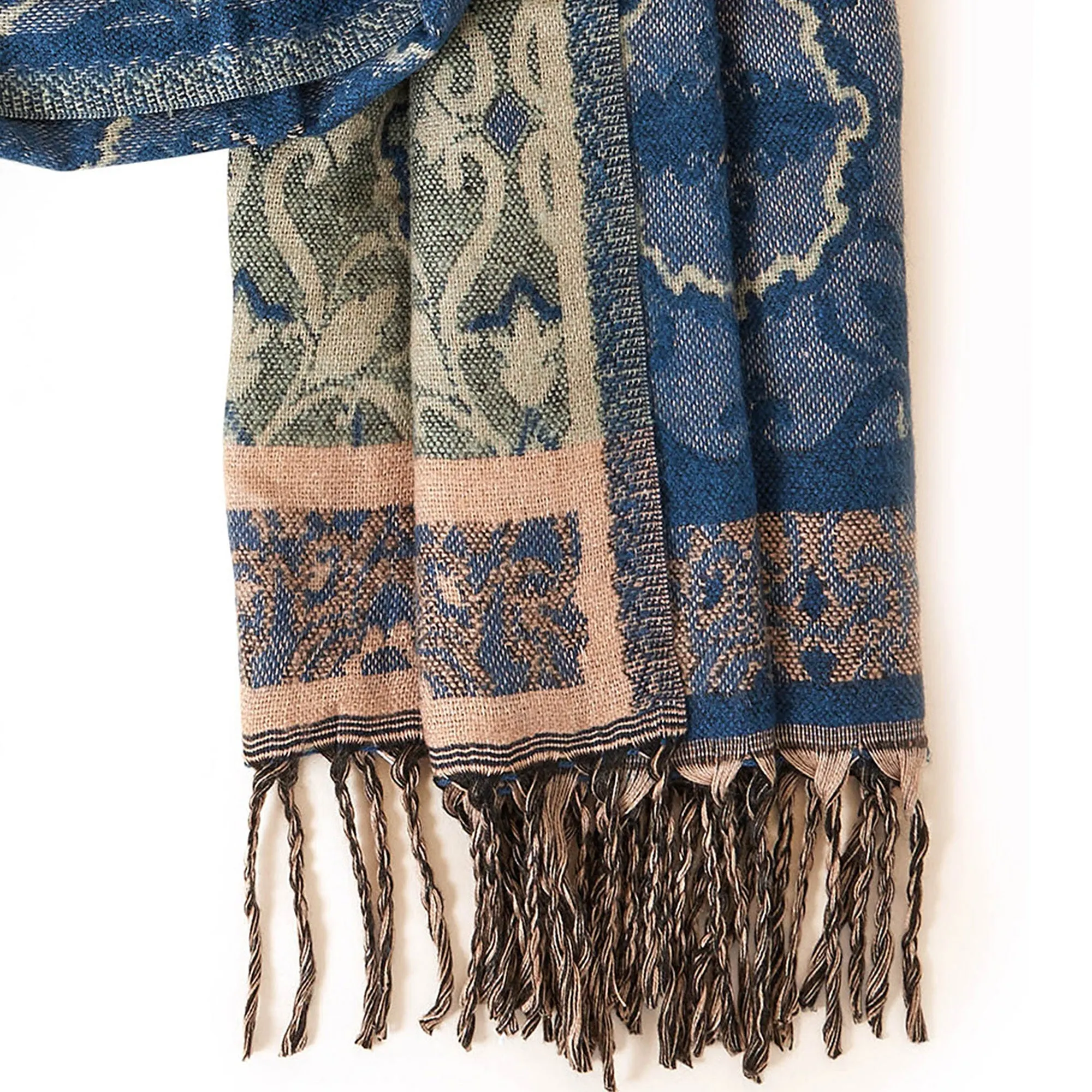 Accessorize London Women's Blue Jacquard Print Blanket Scarf