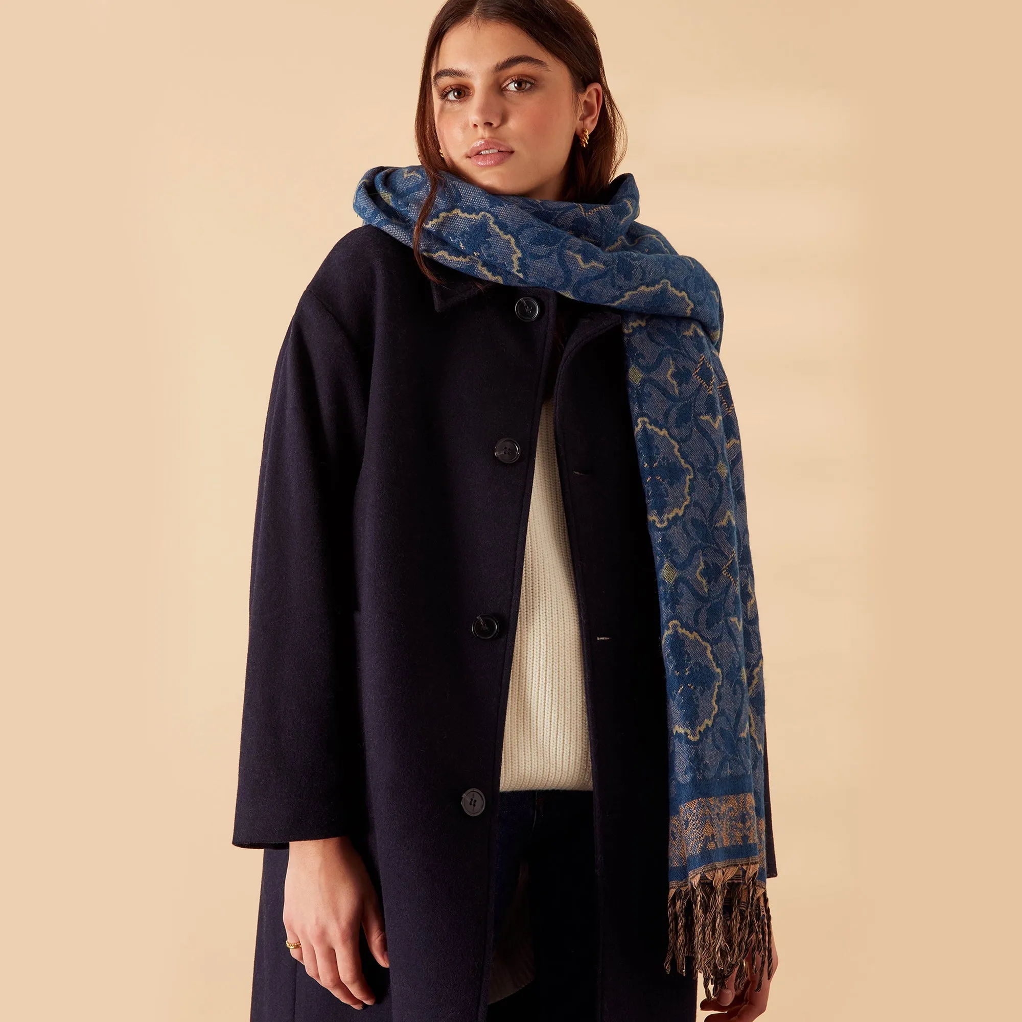 Accessorize London Women's Blue Jacquard Print Blanket Scarf