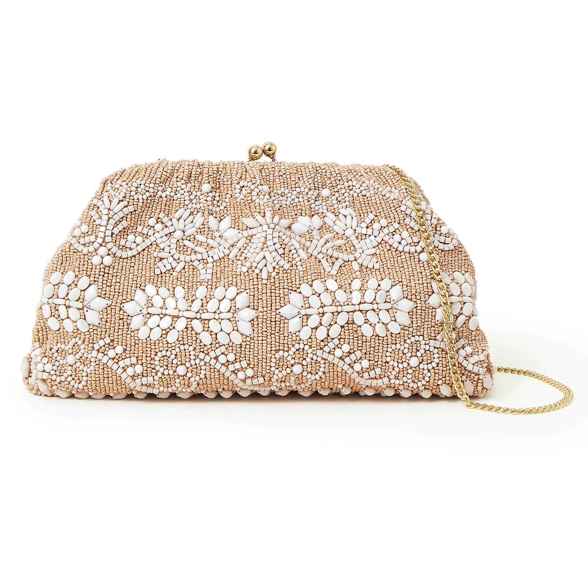 Accessorize London Women's Natural Beaded Clipframe Clutch Bag