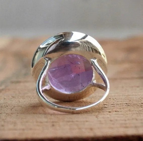 Amethyst 925 Sterling Silver Handmade Checkered Cut Gemstone Ring