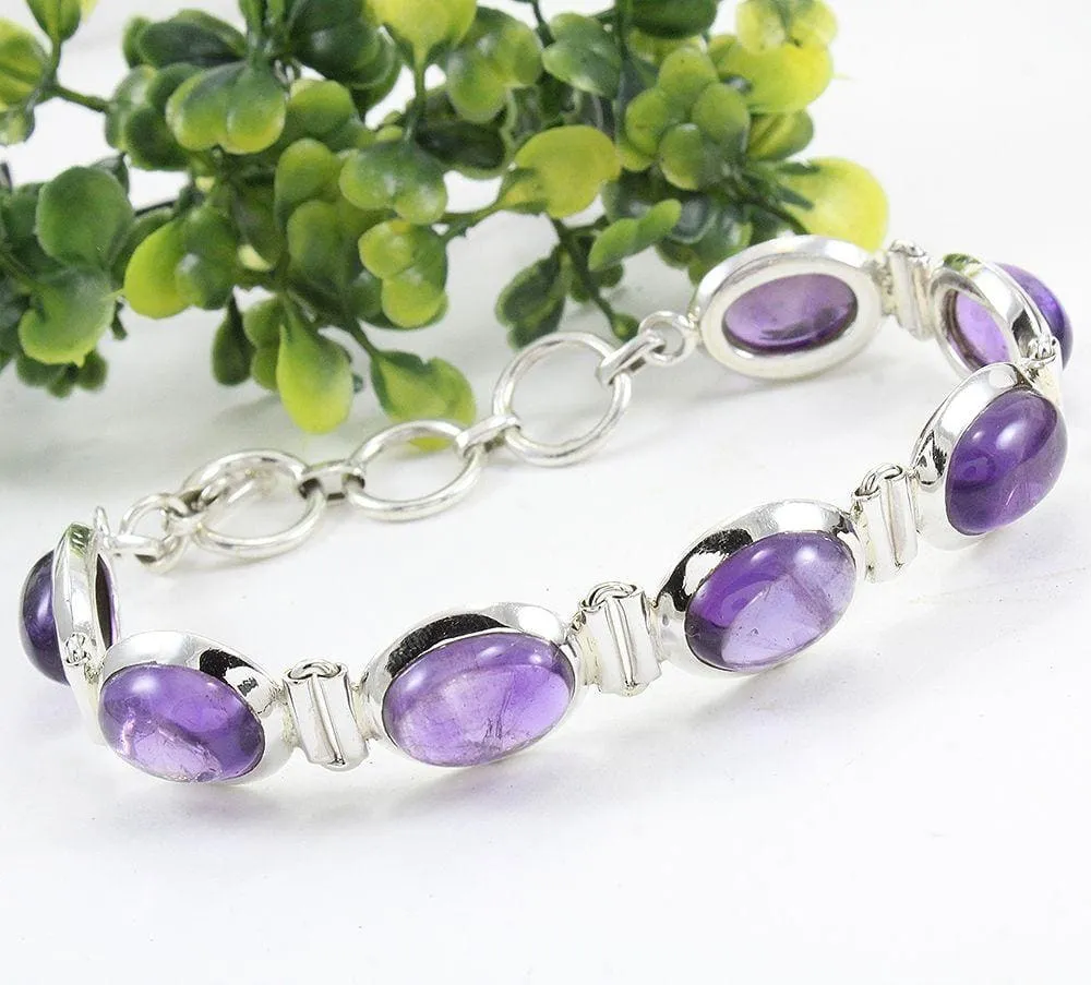 Amethyst sterling silver bracelet, Amethyst bracelet, Chain amethyst bracelet, February birthstone Bracelet, 925 Silver Jewelry