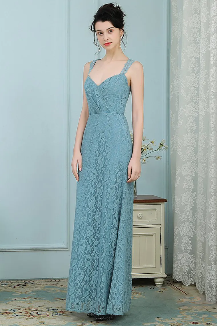 Amiya Floor Length Sleeveless A-Line/Princess Natural Waist Lace Straps Bridesmaid Dresses