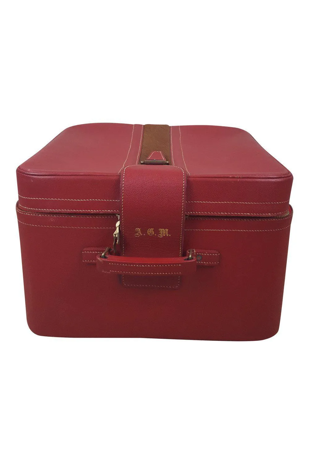 ASPREY Vintage Red Leather & Pony Hair Beauty Trunk (M)