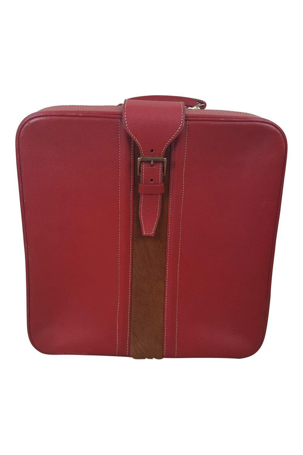 ASPREY Vintage Red Leather & Pony Hair Beauty Trunk (M)