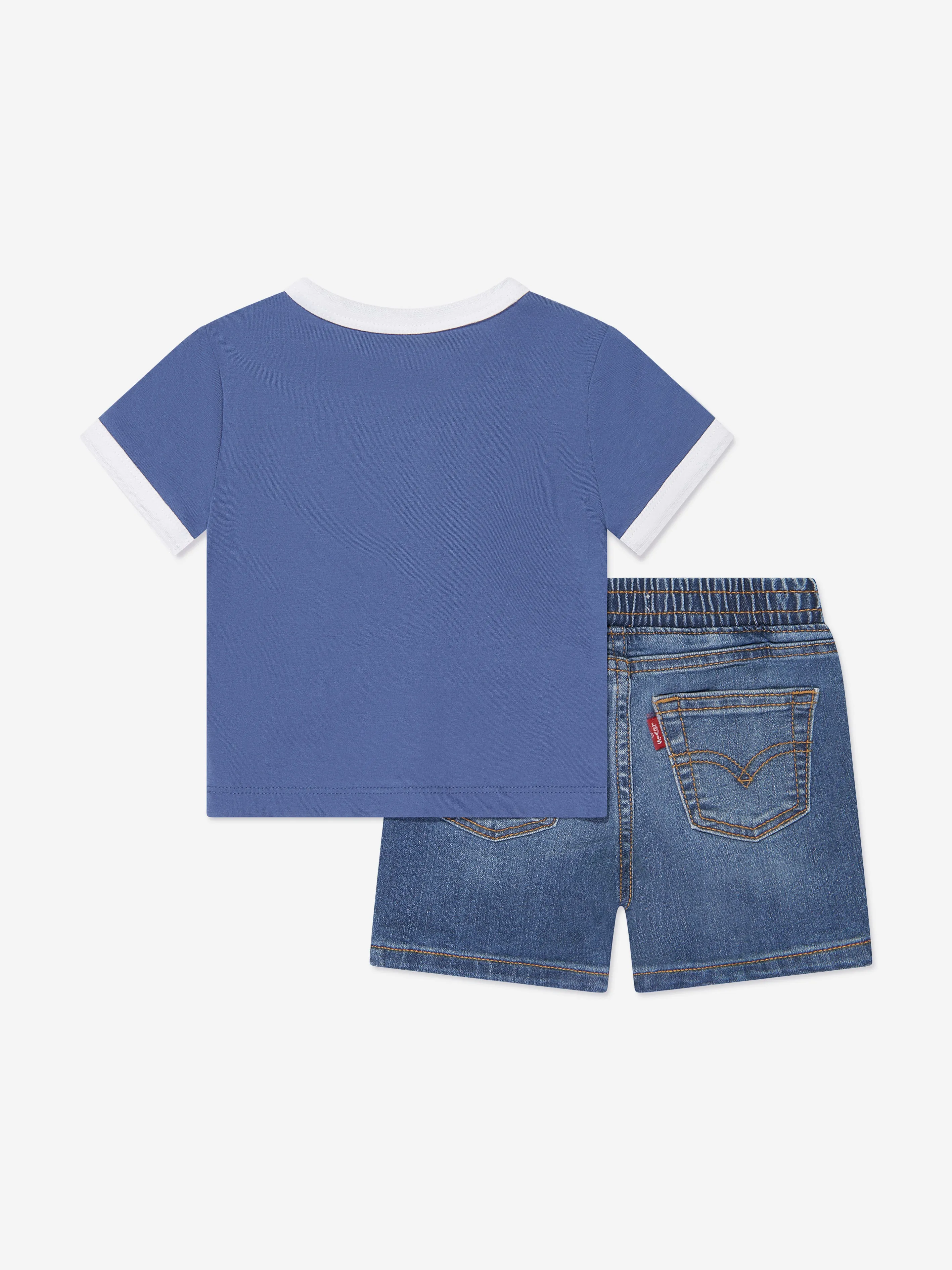 Baby Boys Batwing Ringer Denim Set in Blue