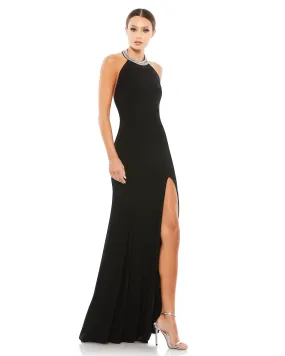 Beaded Halter Jersey Gown