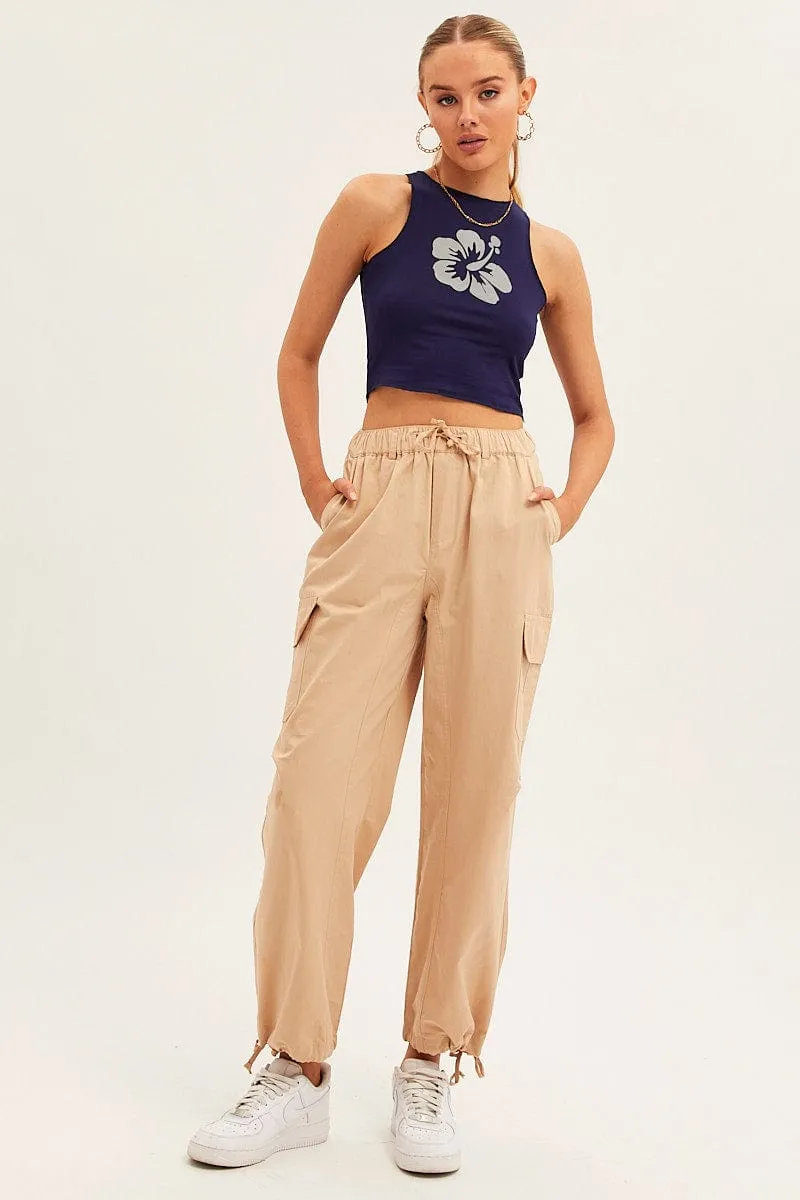 Beige Cargo Pants Relaxed Wide Leg