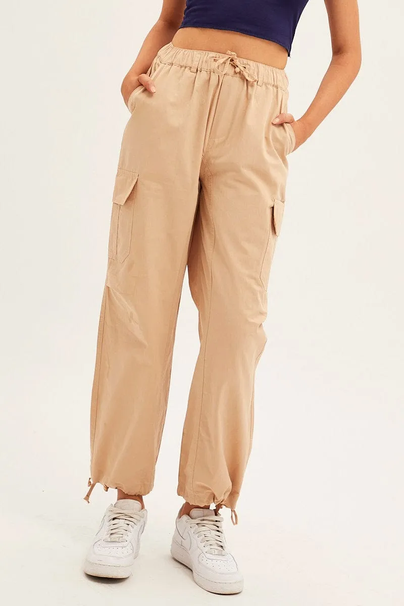 Beige Cargo Pants Relaxed Wide Leg