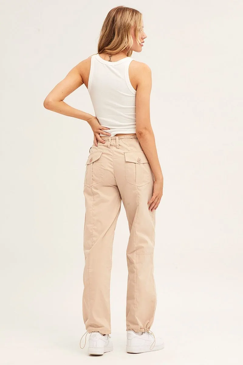 Beige Pants Strap Waist Cargo