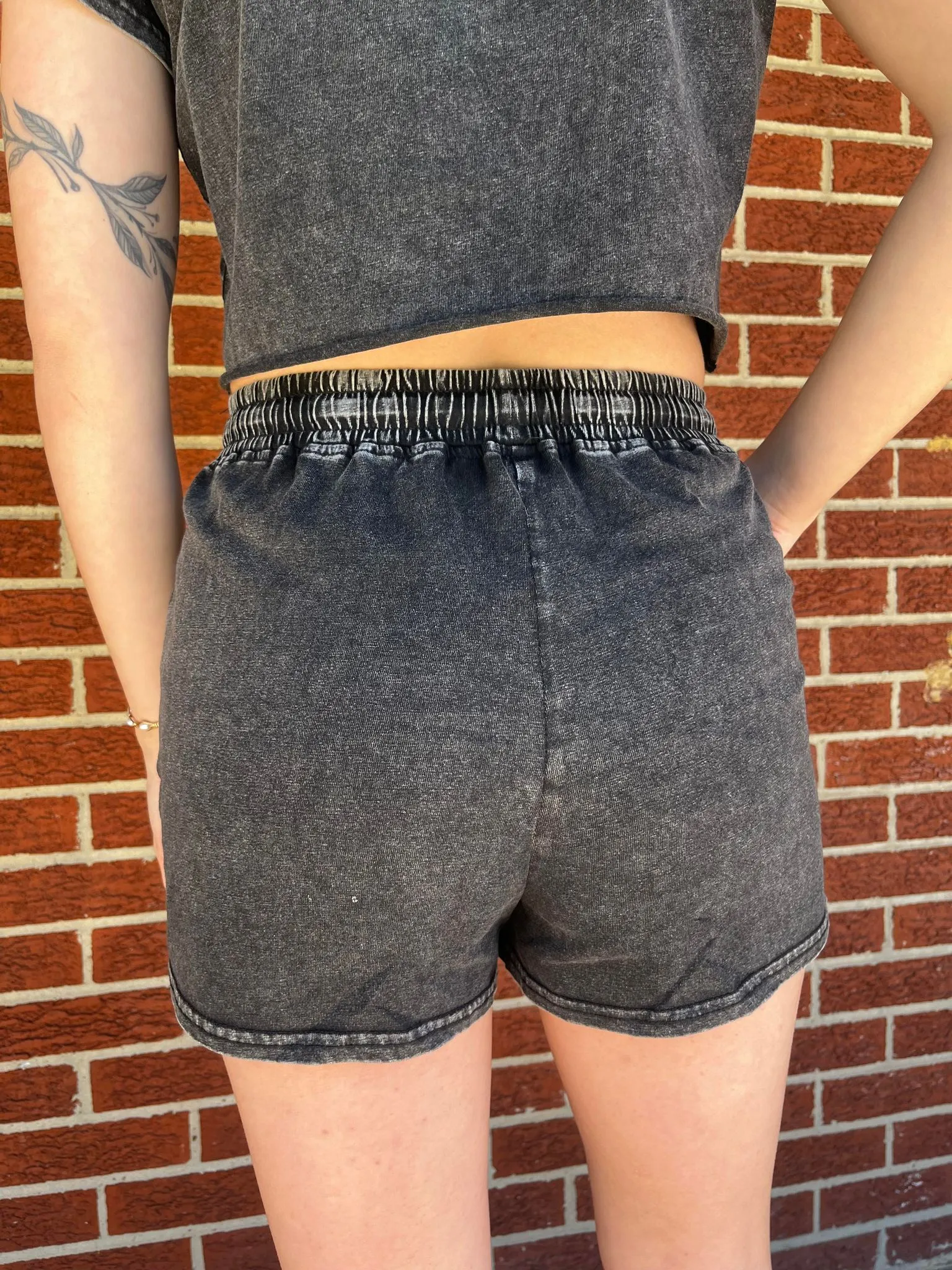 Black Acid Washed Short Lounge Set