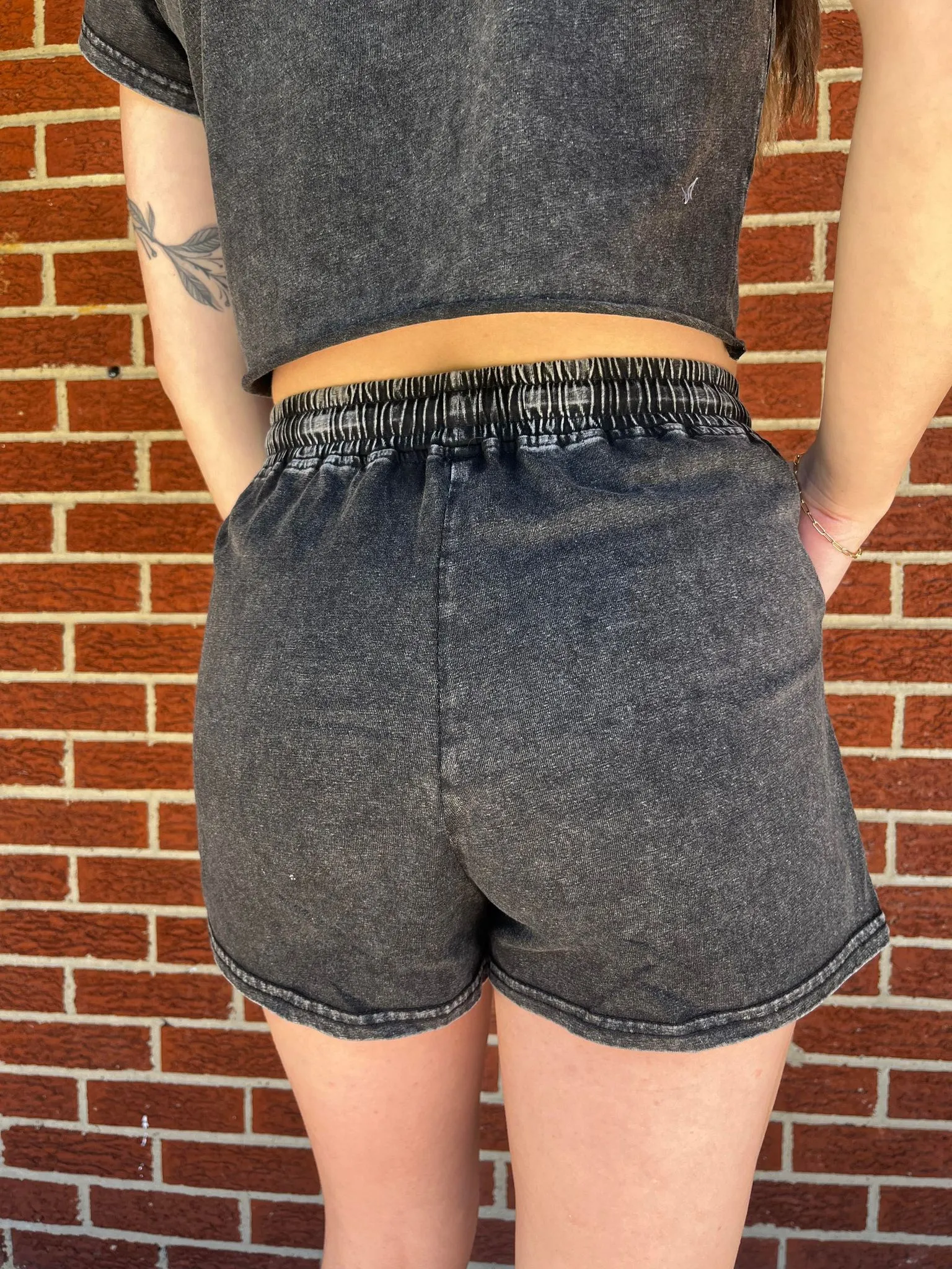 Black Acid Washed Short Lounge Set