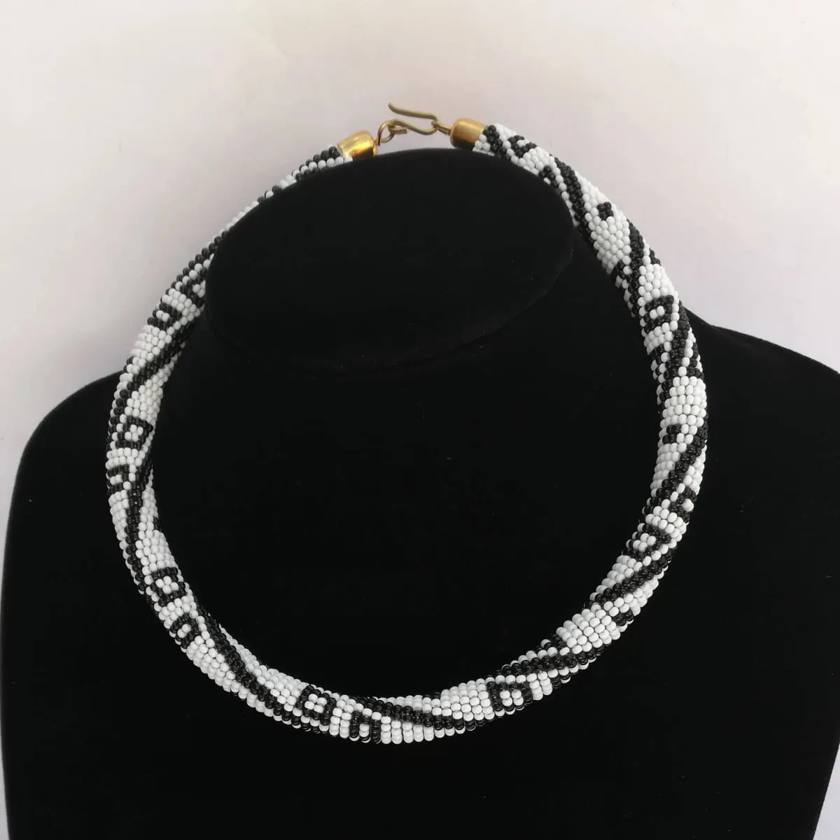 Black and White Maasai Beaded Necklace in Unique Design