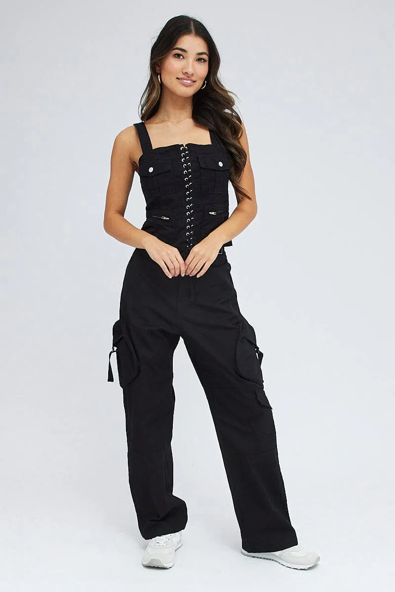 Black Cargo Pants Low Rise