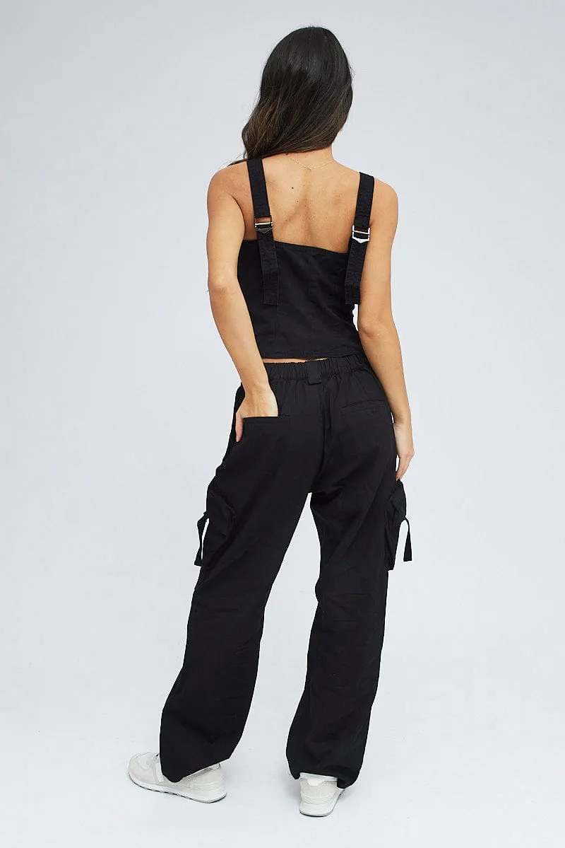 Black Cargo Pants Low Rise