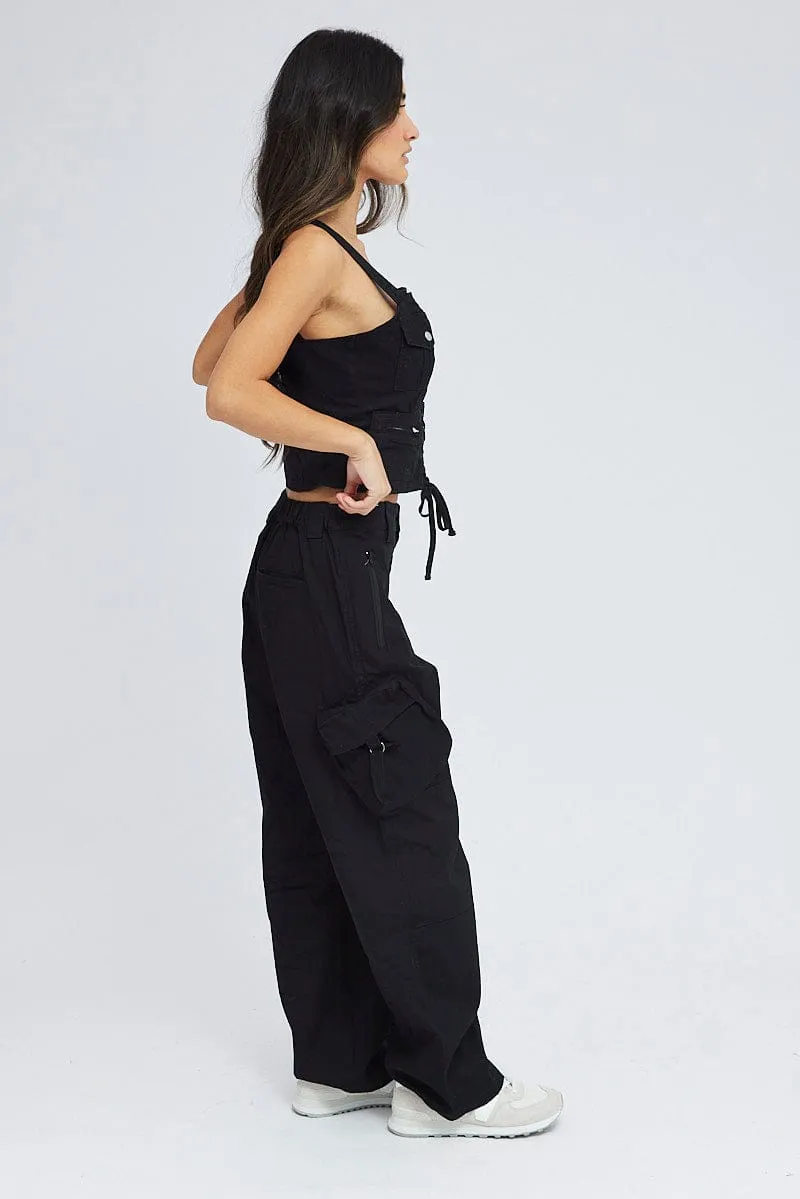 Black Cargo Pants Low Rise