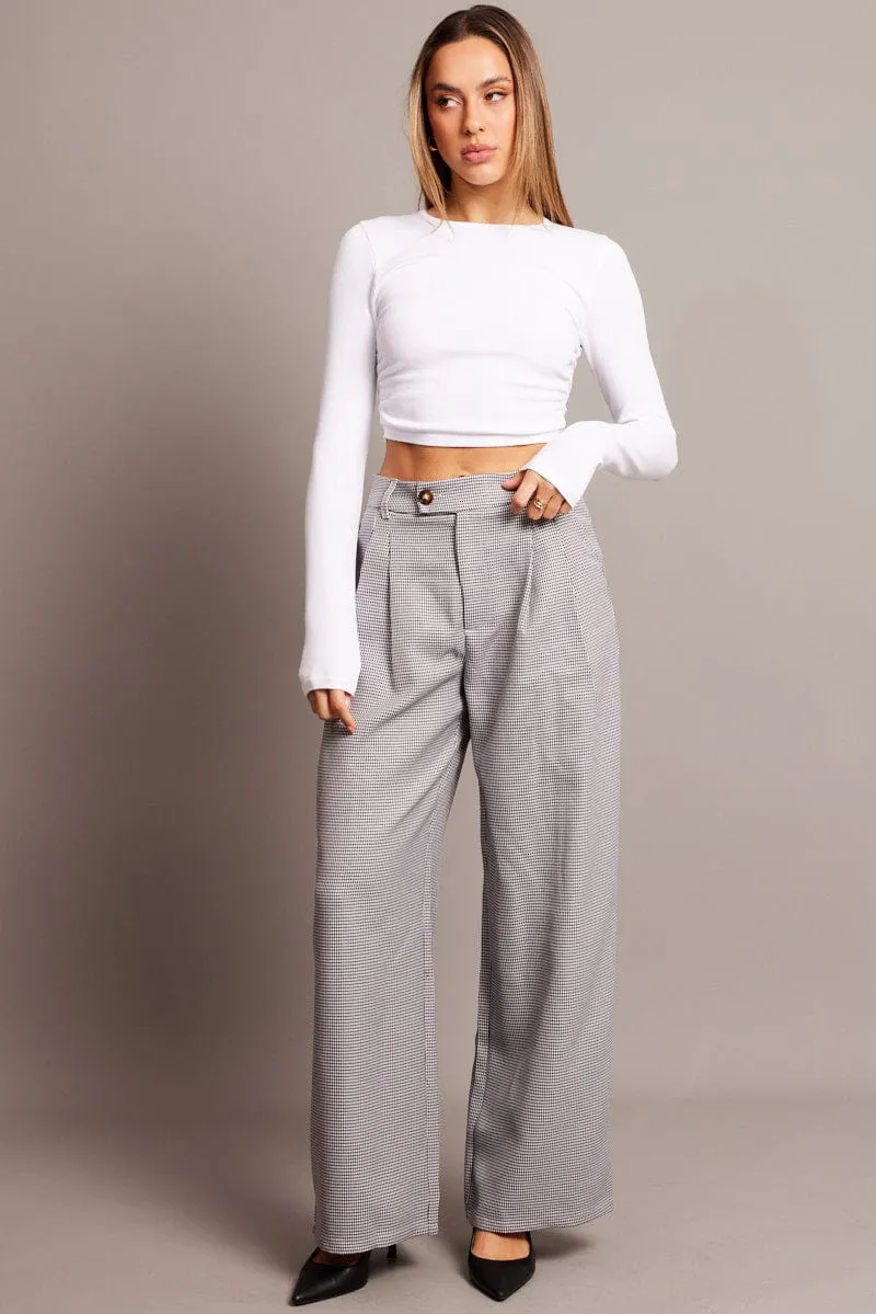 Black Check Wide Leg Pants High Rise