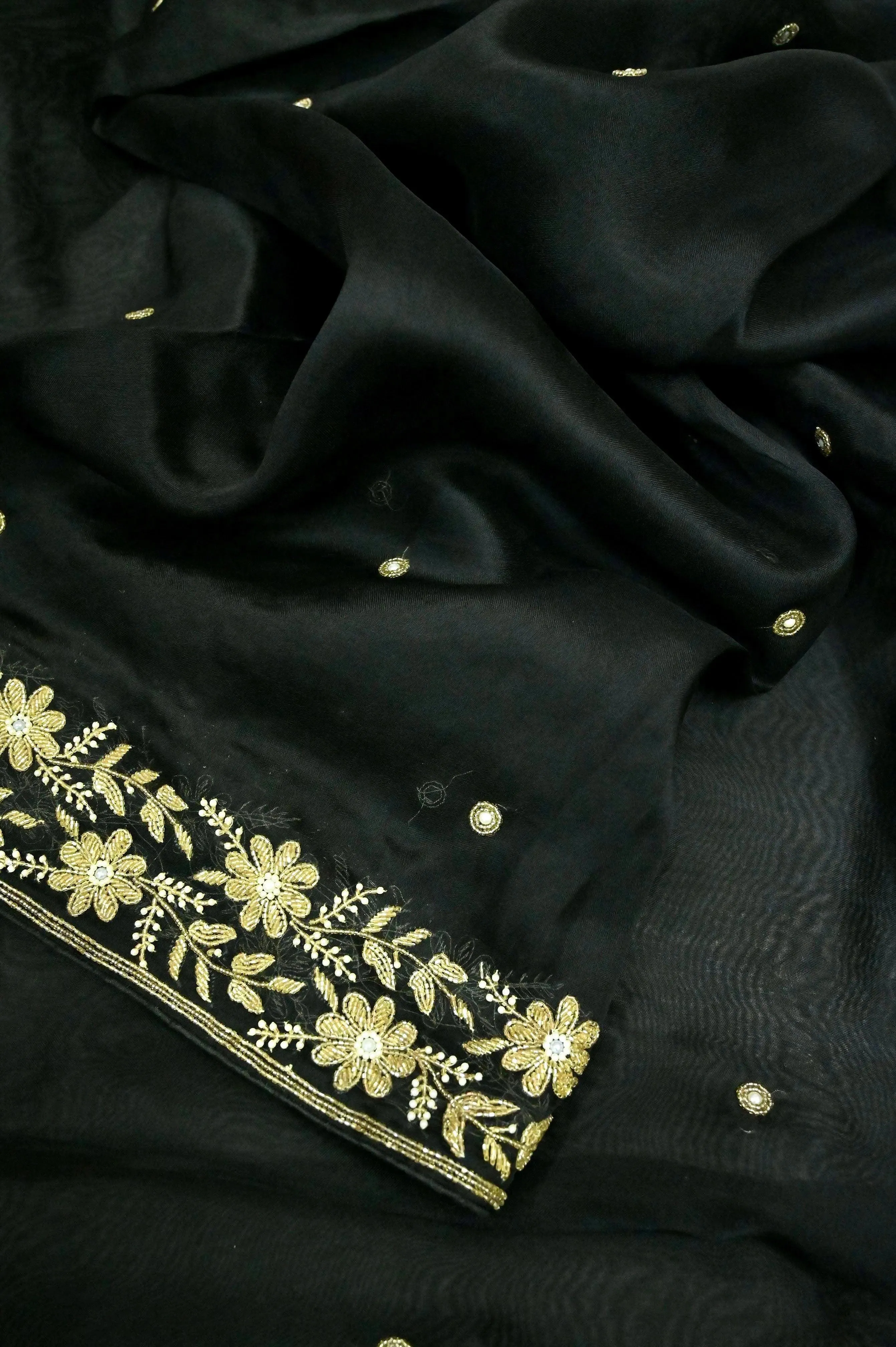 Black Color Organza Saree with Hand Zardosi Embroidery Work