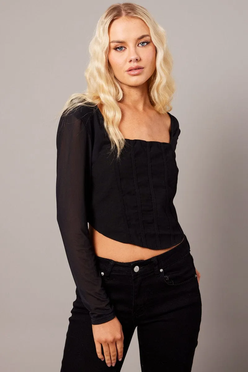 Black Corset Top Long Sleeve