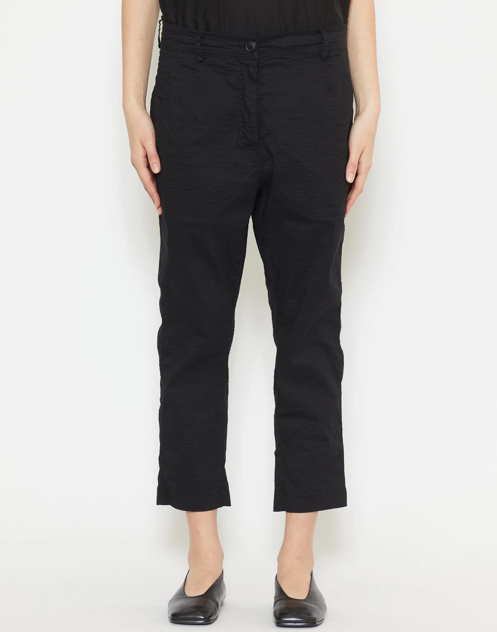 Black Linen & Cotton Blend Pants