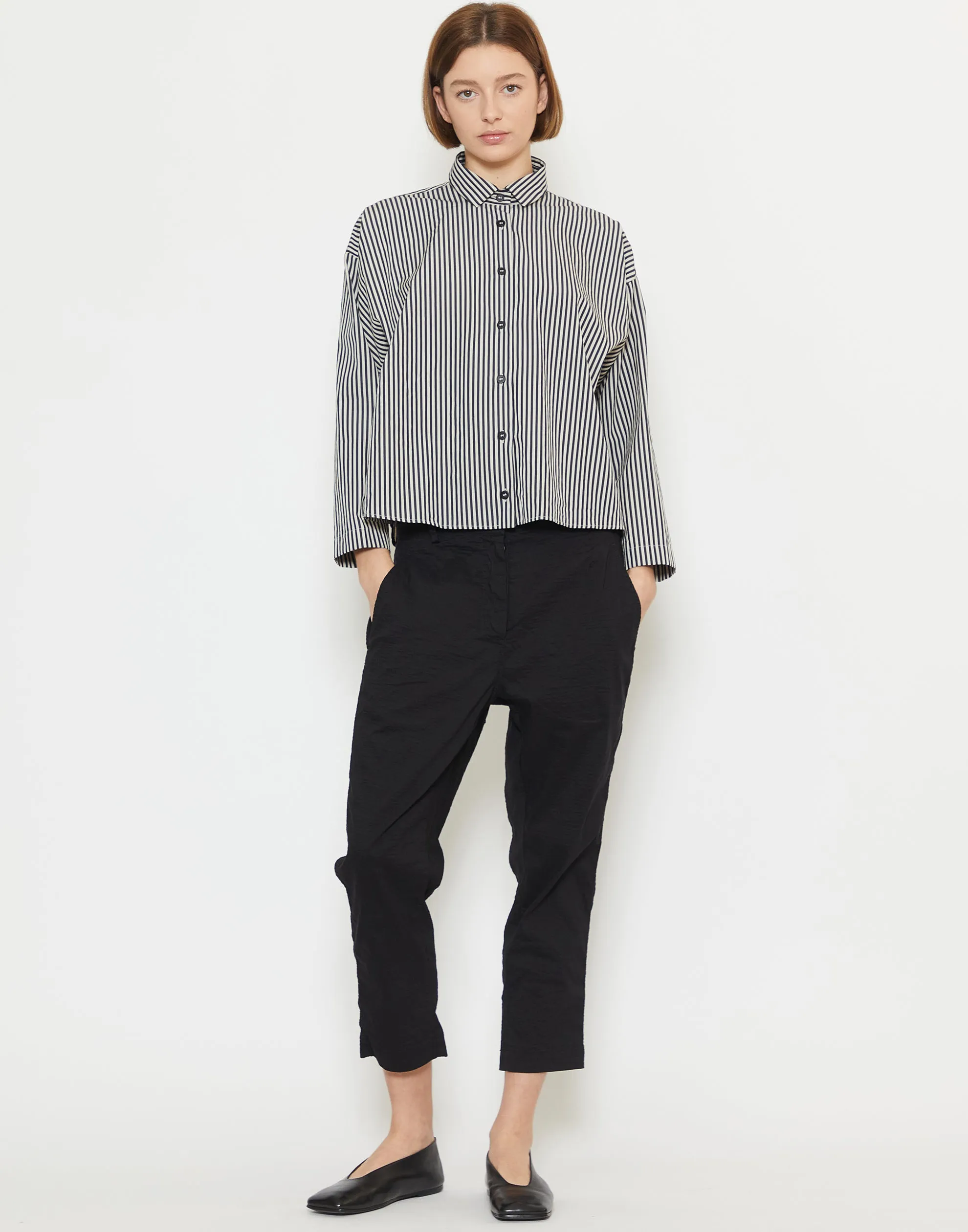 Black Linen & Cotton Blend Pants