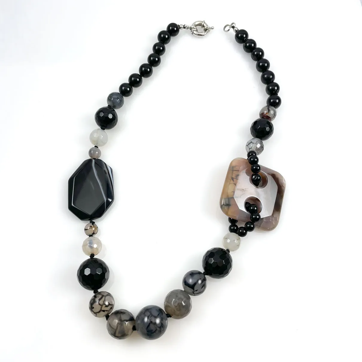 Black Onyx and Agate Beaded Necklace