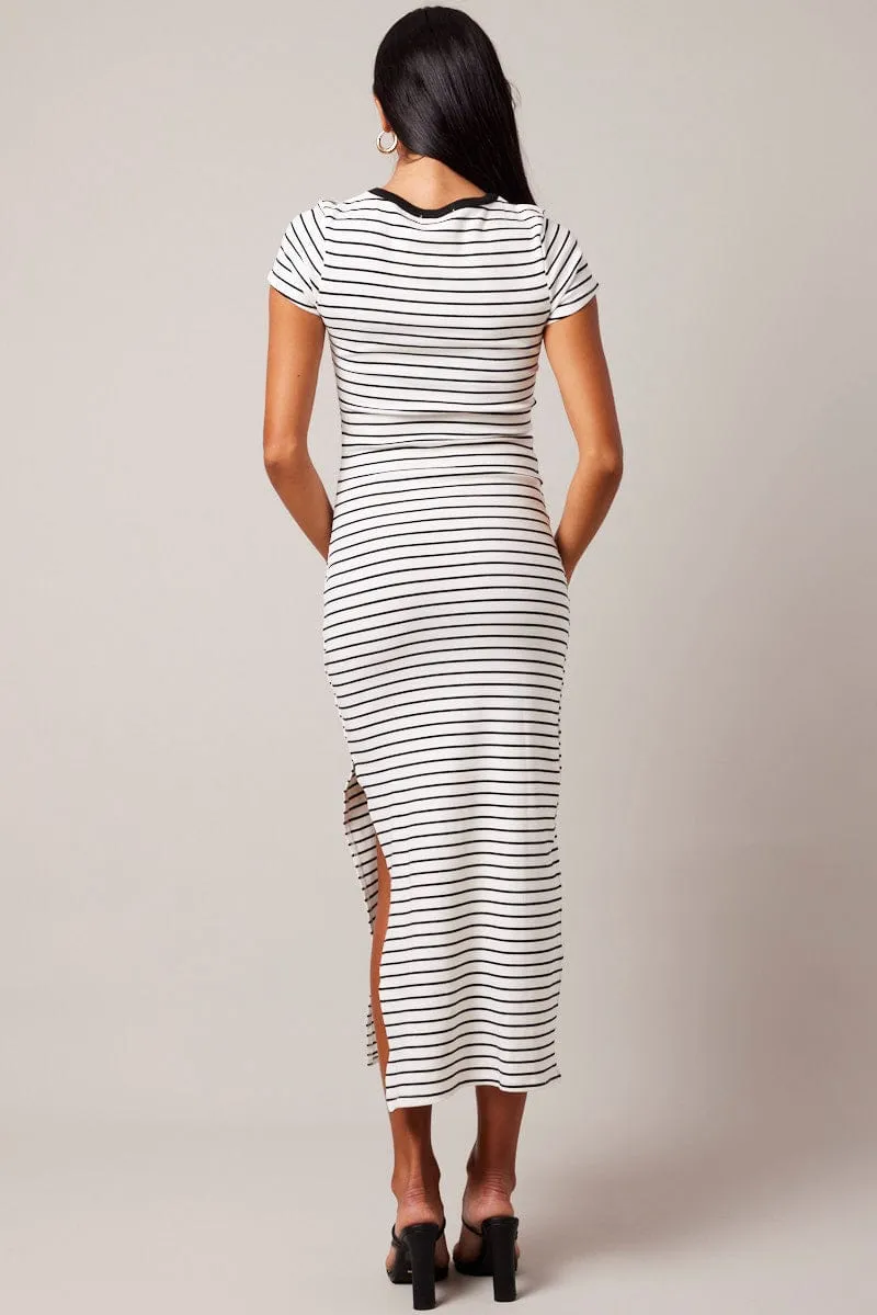 Black Stripe Bodycon Dress Short Sleeve