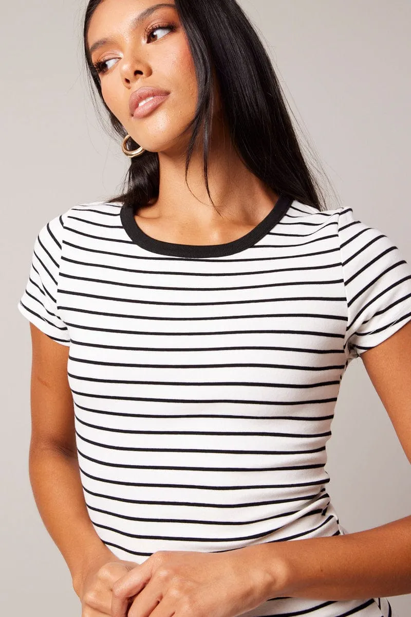 Black Stripe Bodycon Dress Short Sleeve