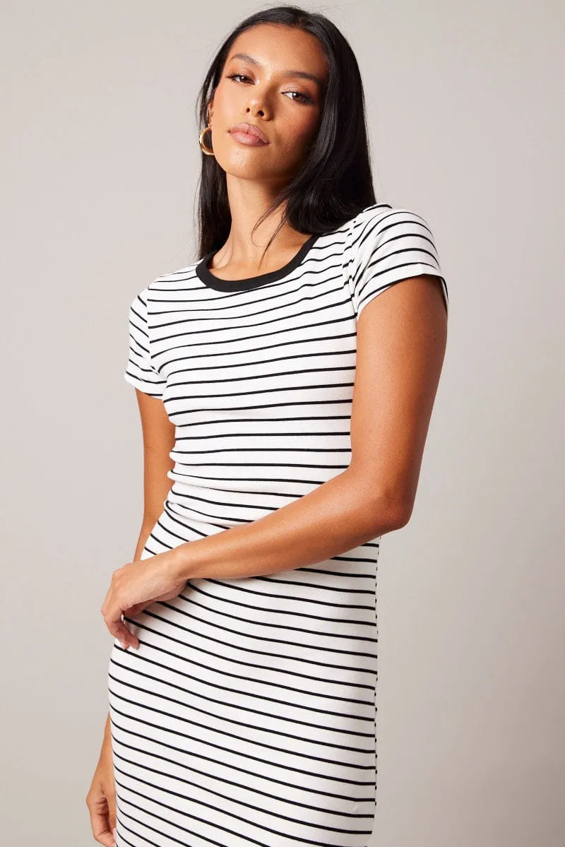 Black Stripe Bodycon Dress Short Sleeve