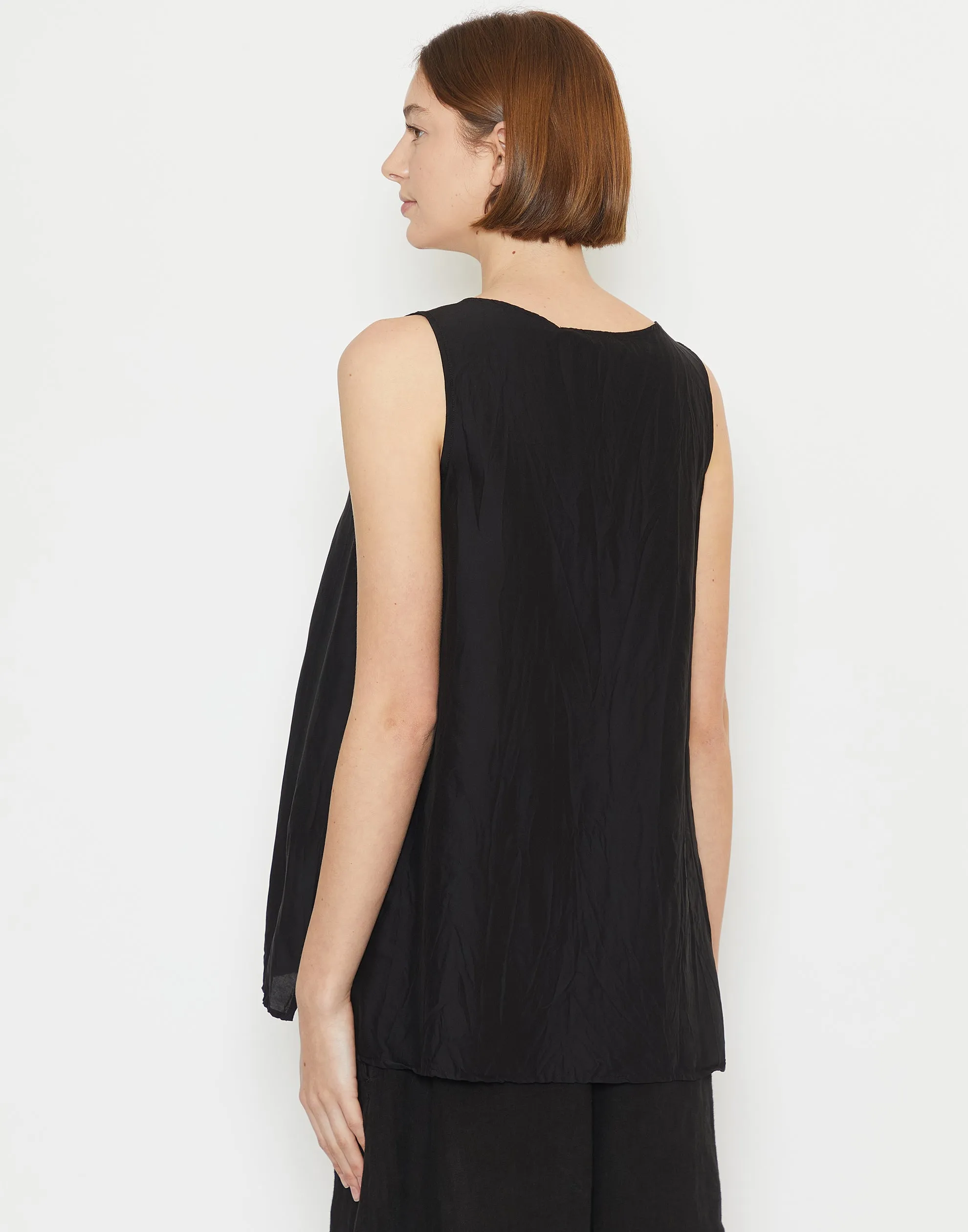 Black Viscose & Silk Sleeveless Top