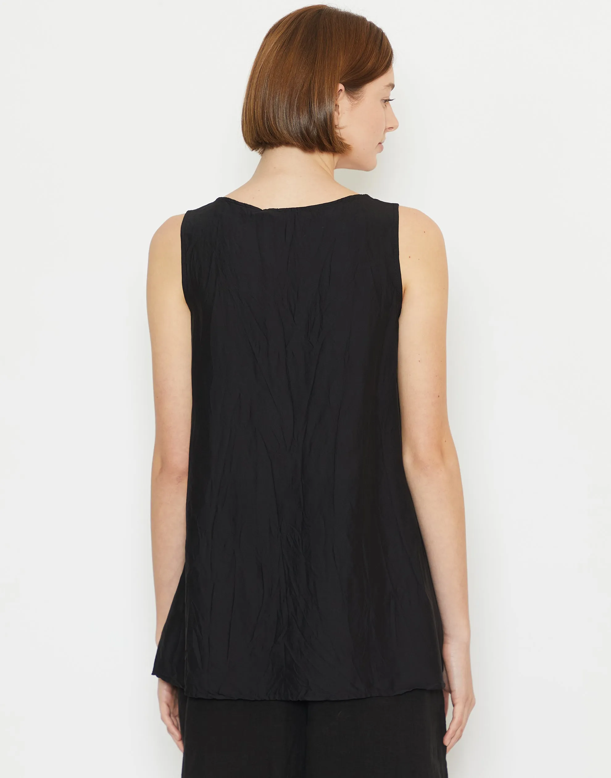 Black Viscose & Silk Sleeveless Top