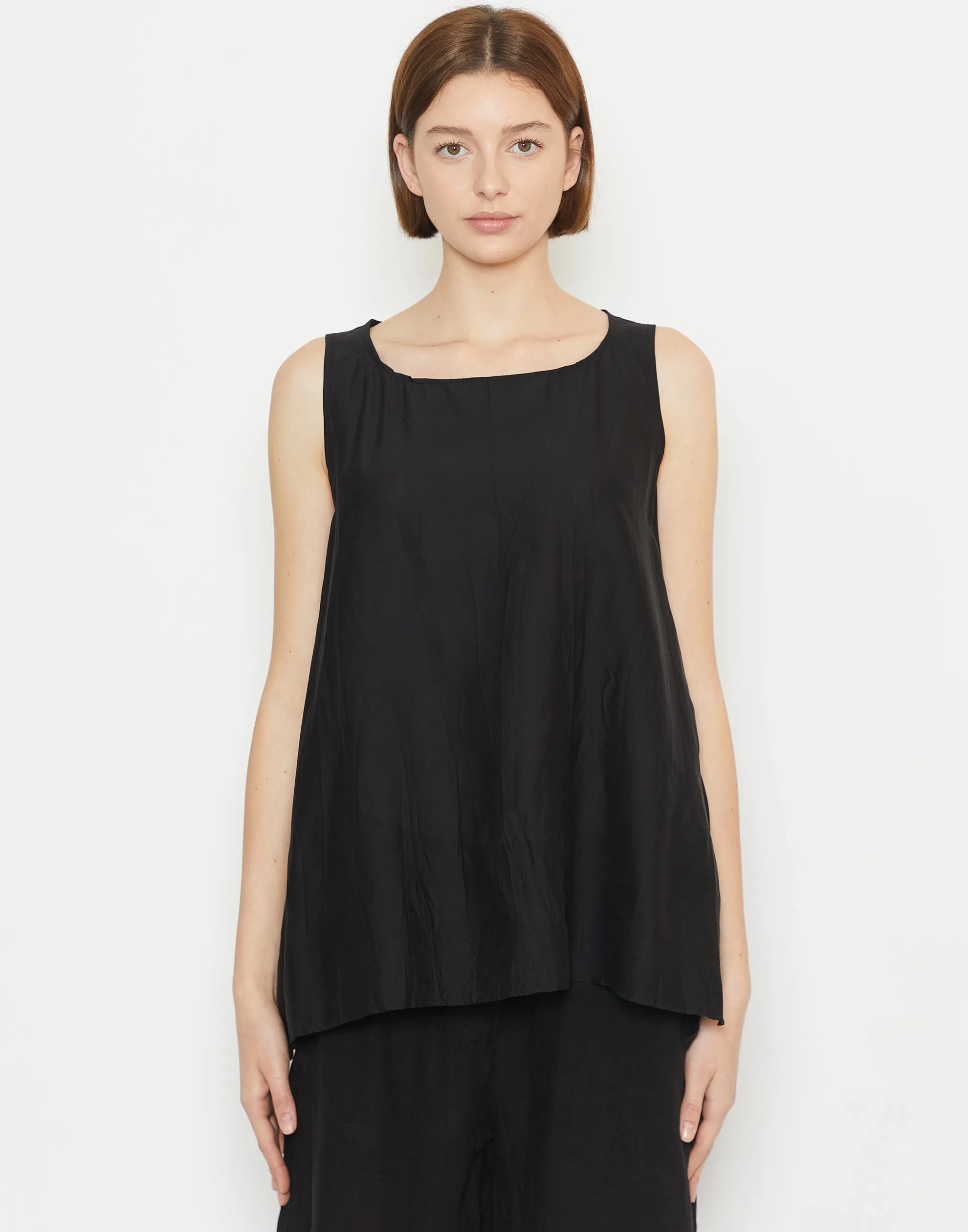 Black Viscose & Silk Sleeveless Top