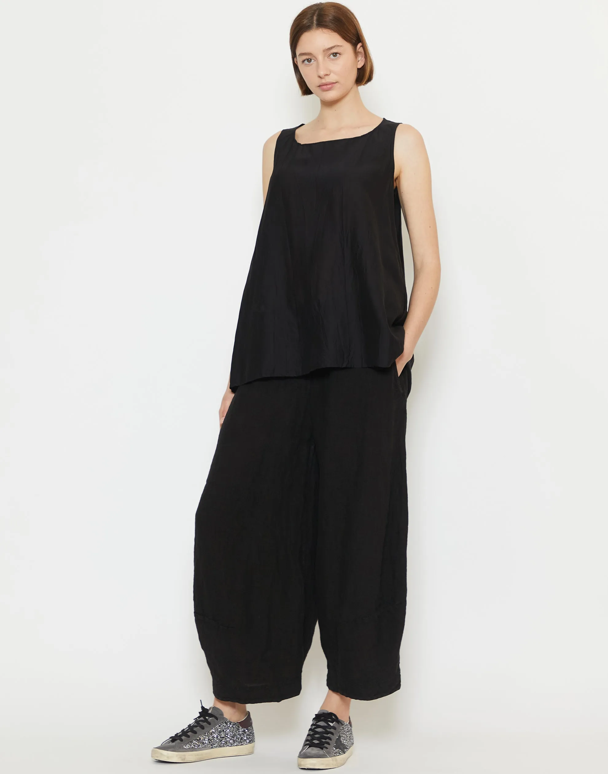 Black Viscose & Silk Sleeveless Top