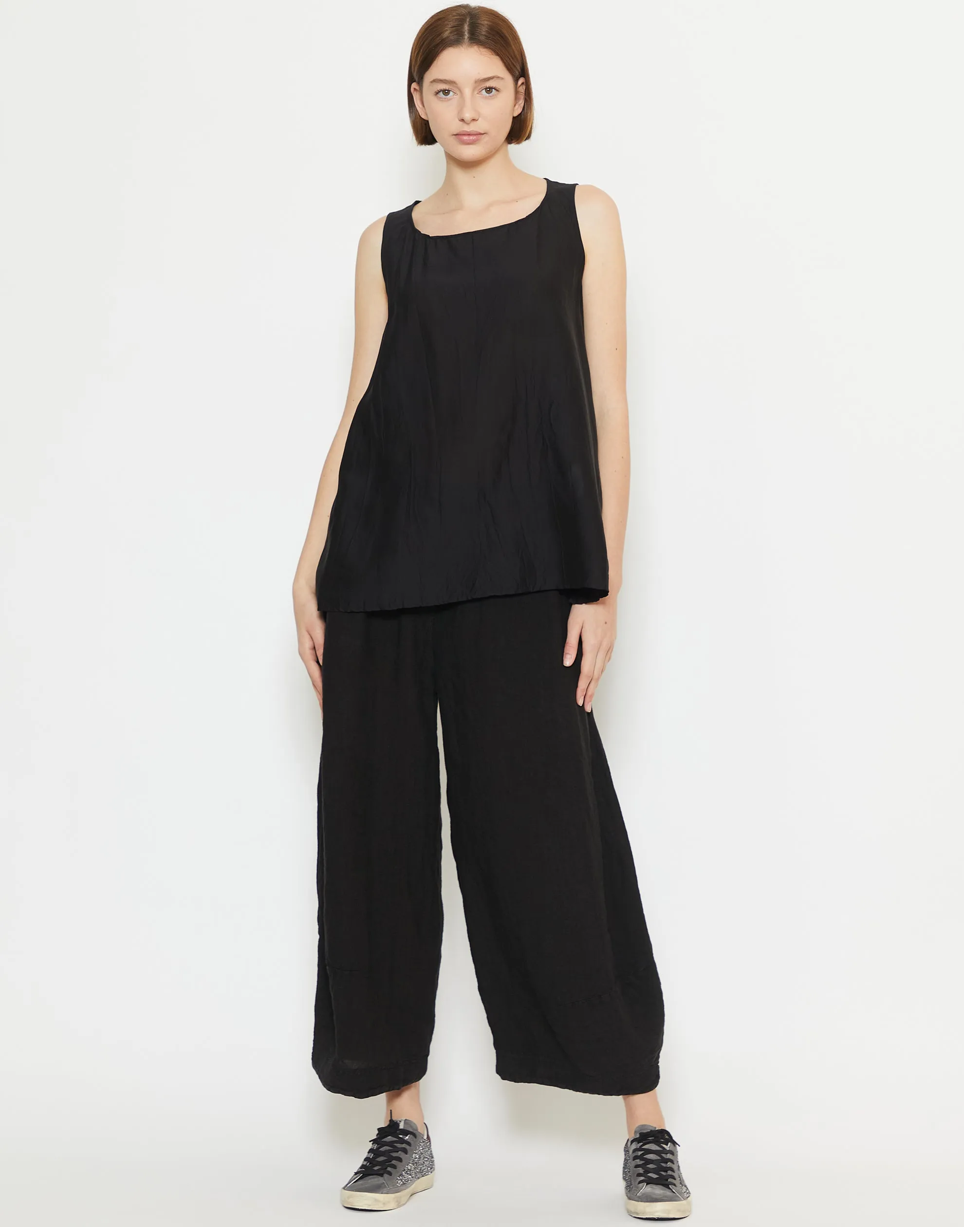 Black Viscose & Silk Sleeveless Top