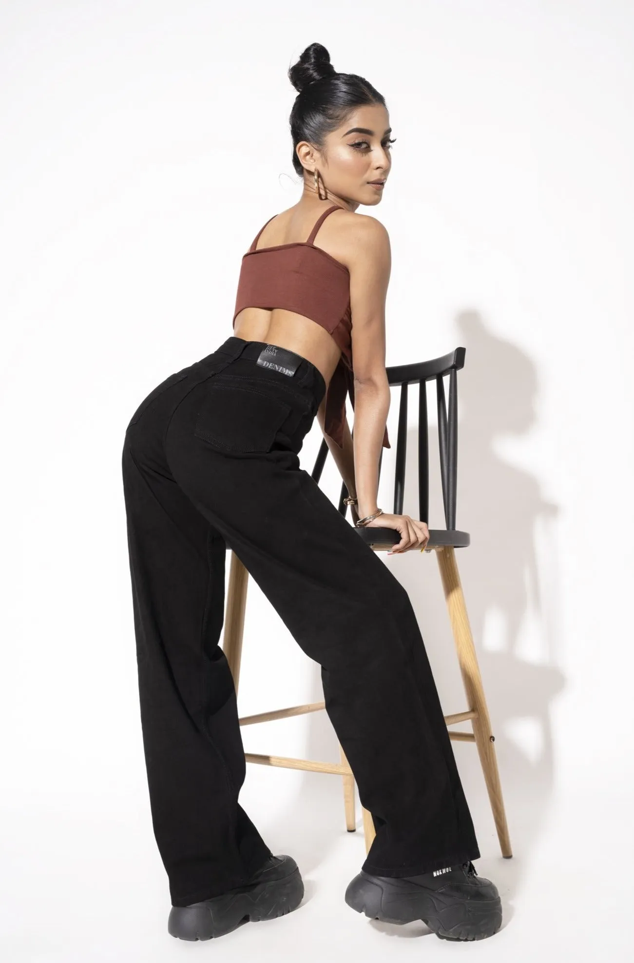 Black Wide Leg High Rise Jeans