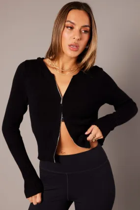 Black Zip Up Cardigan Long Sleeve Hooded