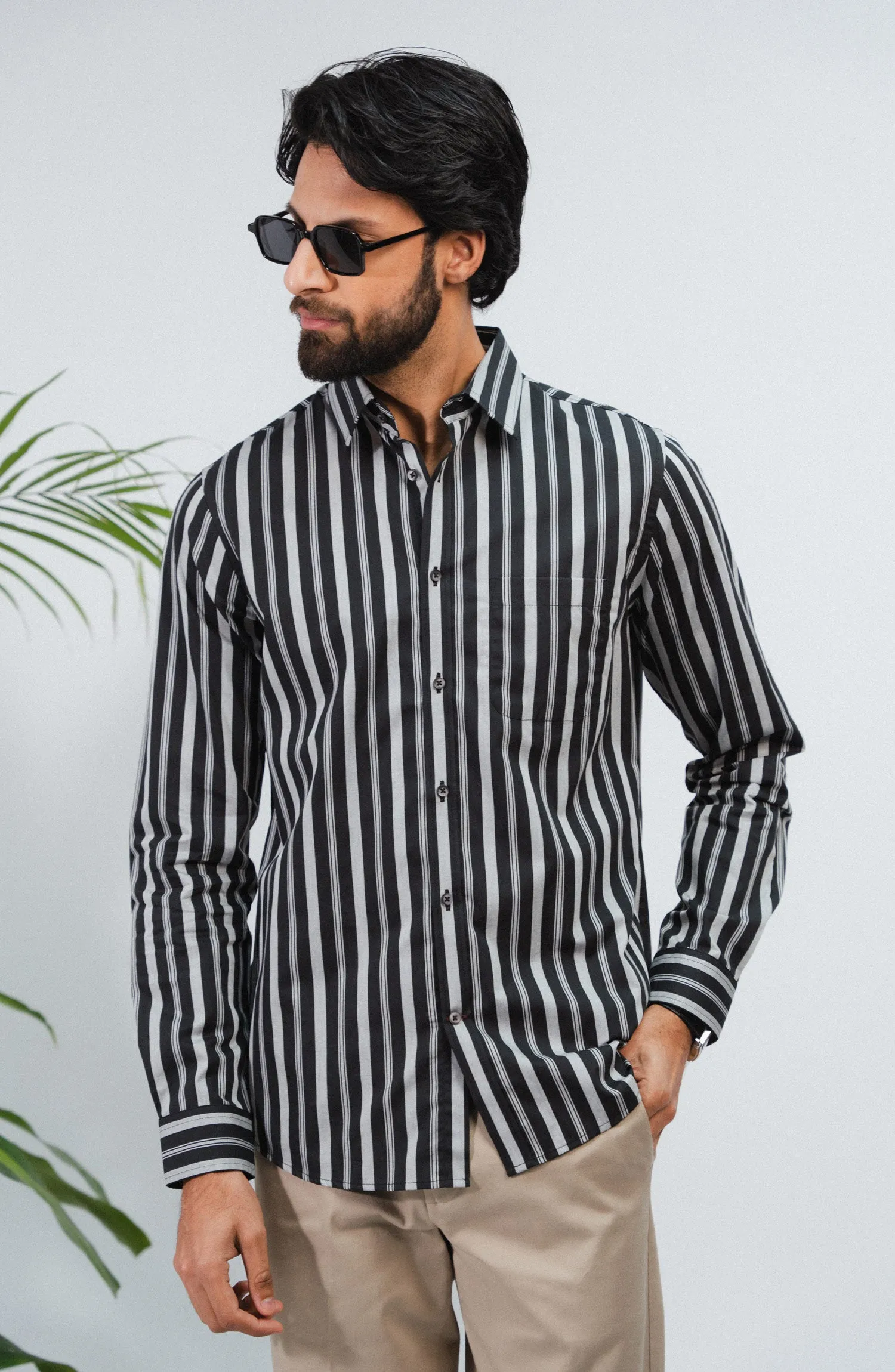 Black/Grey Full Sleeves Cotton Shirt